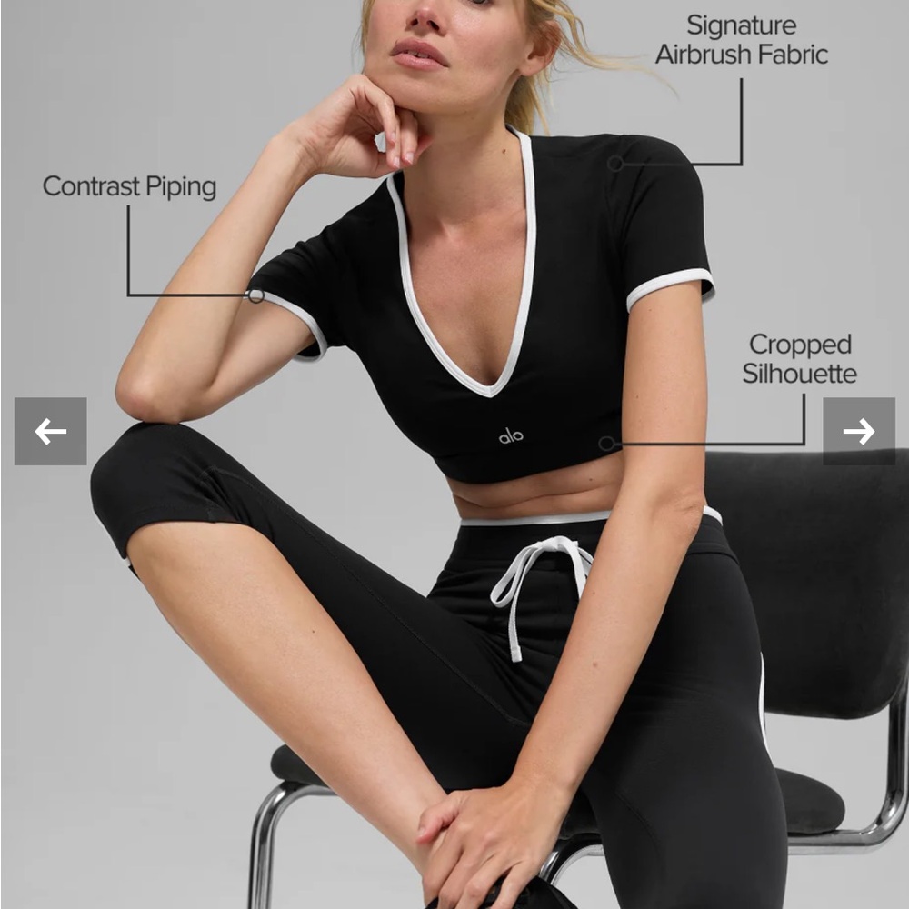 ALO Airbrush Race Short Sleeve Black and White Crop Top - Picture 2 of 8